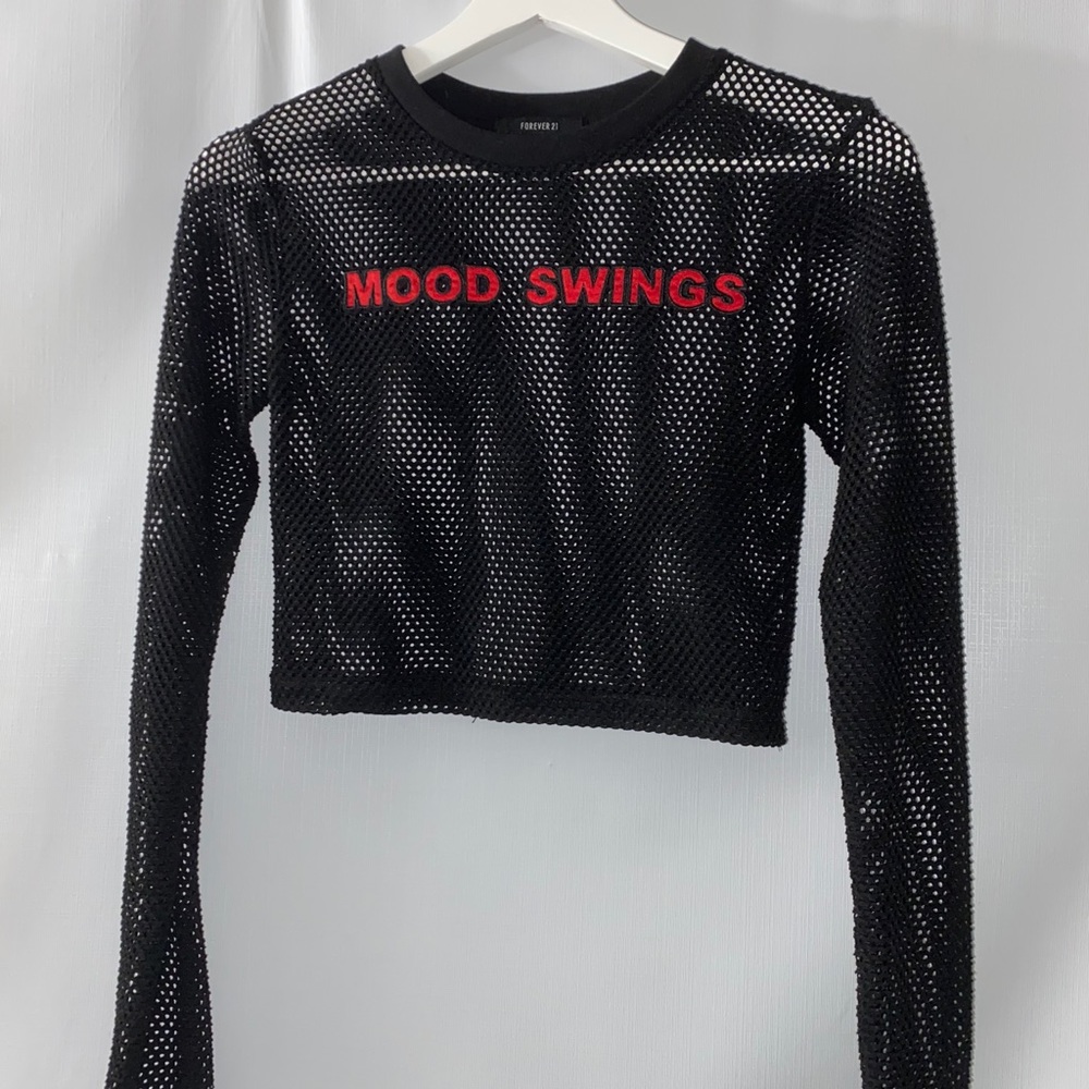 Black Mesh “Mood Swings” Crop Top